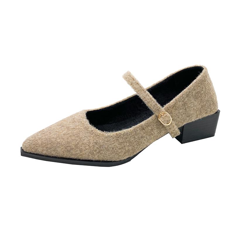 Fashion Autumn New Coarse Heel Shoes Women's Fashion Pointed Shallow Mouth Suede Anti-slip Wear-resistant Low-top Shoes