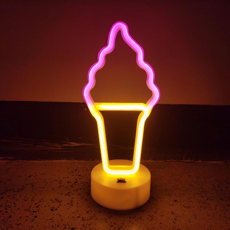 Ice Cream Shaped Neon Signs w Base,LED Light,Atmosphere Lighting for Wall,Night Lamp for Birthday,Party, E-sports Room,Decor