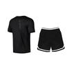 Li-Ning Letter Round Neck Breathable Short Sleeve Fashion Comfortable Shorts Casual Sports Suit Unisex suit Black YTSU145-2+YAPV001-1