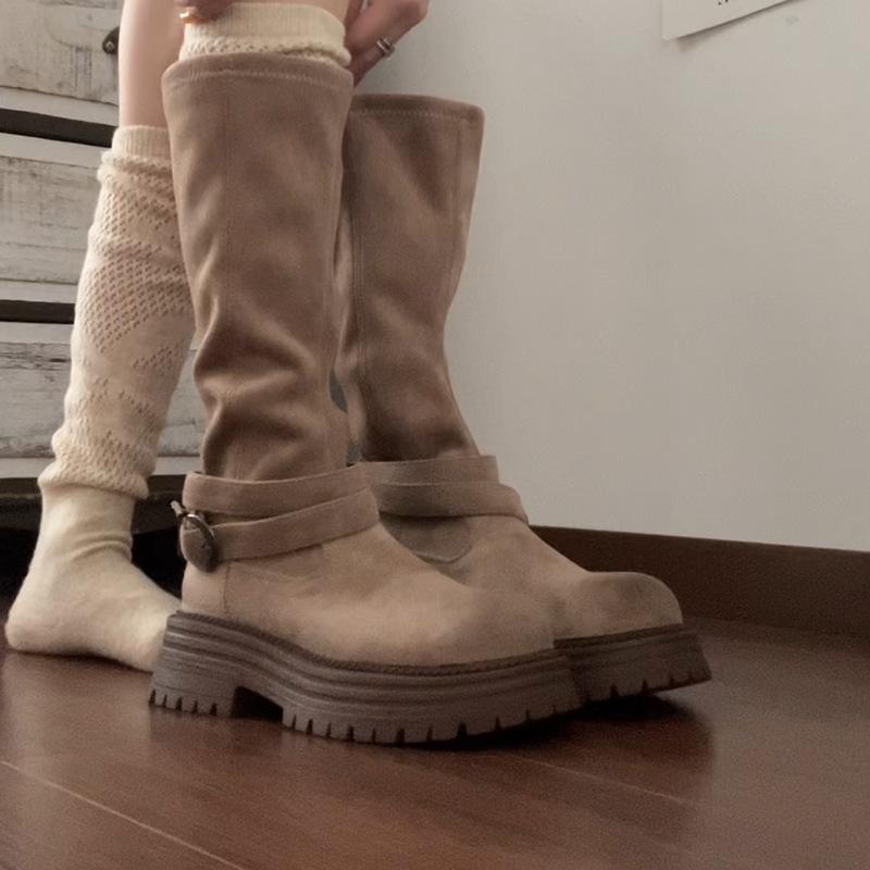 Retro Simple Tall Tube Versatile Comfortable Fashion Boots Women's Autumn and Winter Fashion Maillard Thick-soled Knee Boots