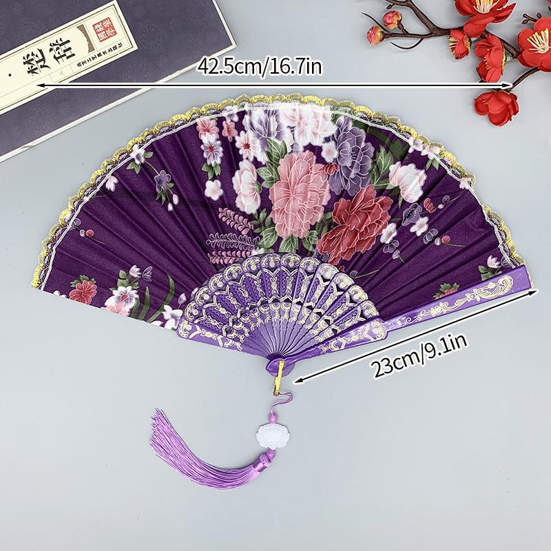 Silk Cloth Folding Fan Traditional Chinese Dancing Fans Hand Fan Portable Performance Props Vintage Wedding Party Photo Props