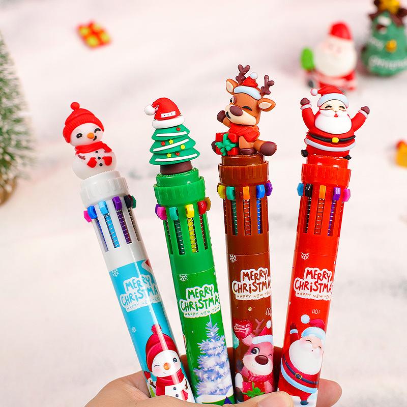 Christmas 10-Color Gel Pen Set for Creative Journaling - Cartoon Design for Students