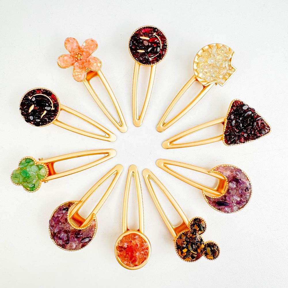 Crystal Colorful Natural Gemstone Irregular Gravel Stone Crystal Hair Clip for Women Girls One Size