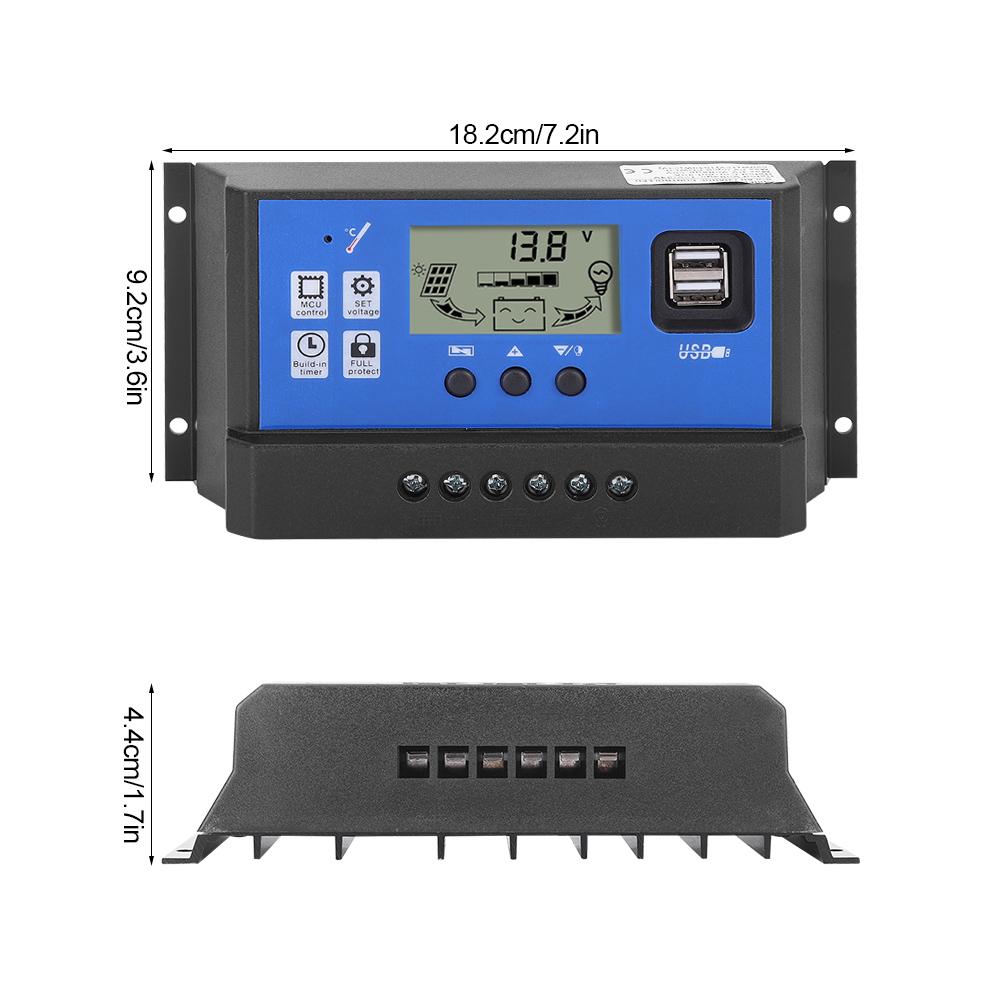 Intelligent Solar Panel Battery Regulator Charge Controller LCD Display with Dual USB Port 12 24VRBL 50A