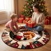Entryway Christmas Carpet 3D Optical Illusion Round Rug, Cute Santa Claus Crystal Velvet Floor Mat, Winter Holiday Covering Vivid Printed Circular