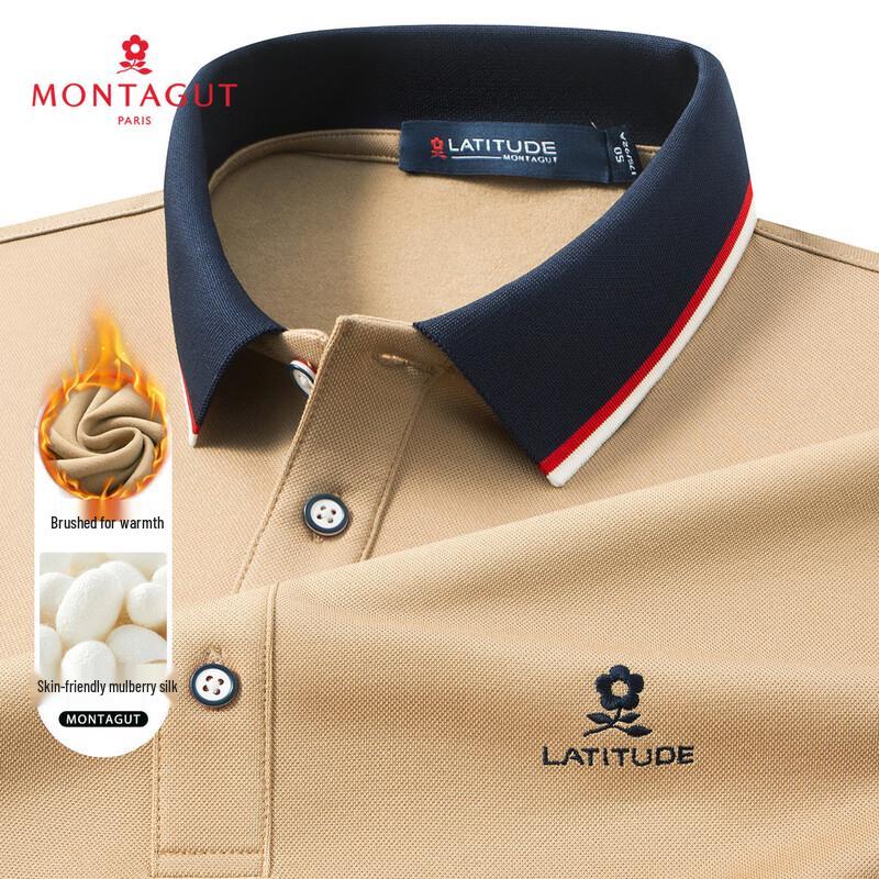 MONTAGUT Herren Langarm Color-Block Poloshirt mit Seidenmischung für Wärme
