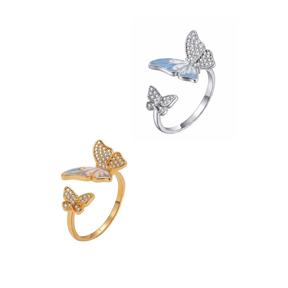 Elegant Butterfly Zircon Ring Enamel Finger Jewelry Sweet Butterfly Open Ring Ladies Jewelry
