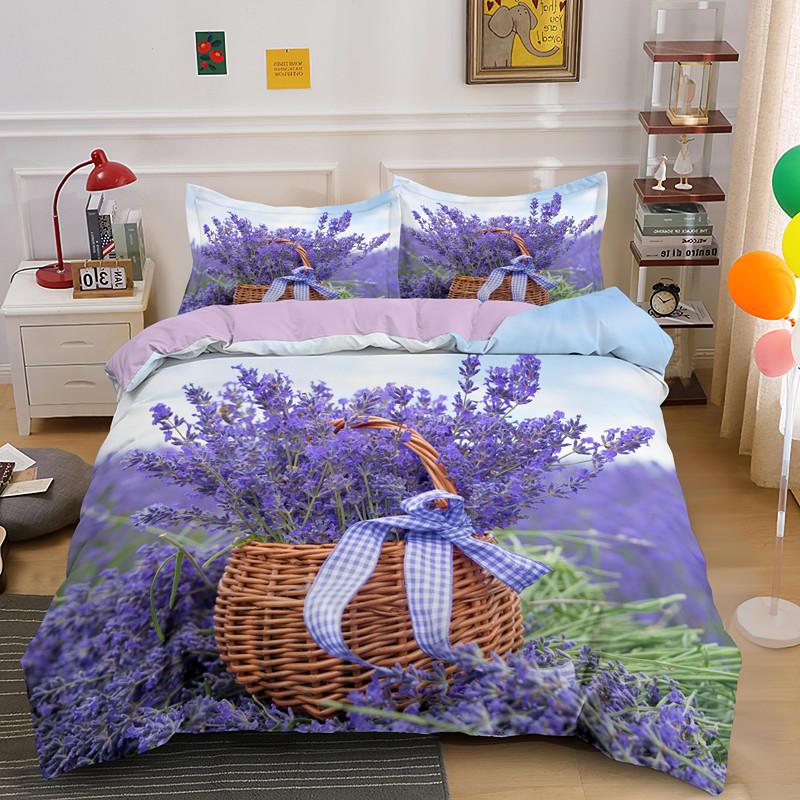 Purple Elegant Lavender Luxury Bedding 2/3Pcs Single Double King Queen Size Duvet Cover Set With Zipper Closure Bedclothes