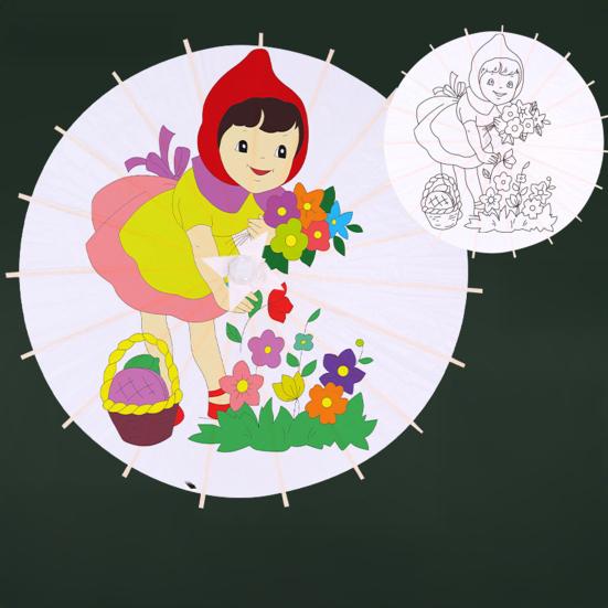 DIY Coloring Paper Umbrella with Bamboo Handle Handmade Chinese Oiled Paper Umbrella White Paper Umbrella Japanese Parasol Decoration