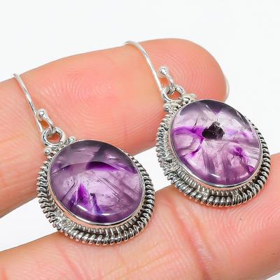 Natural Brazilian Amethyst Gemstone 925 Solid Sterling Silver Earring 1.25" g0H24