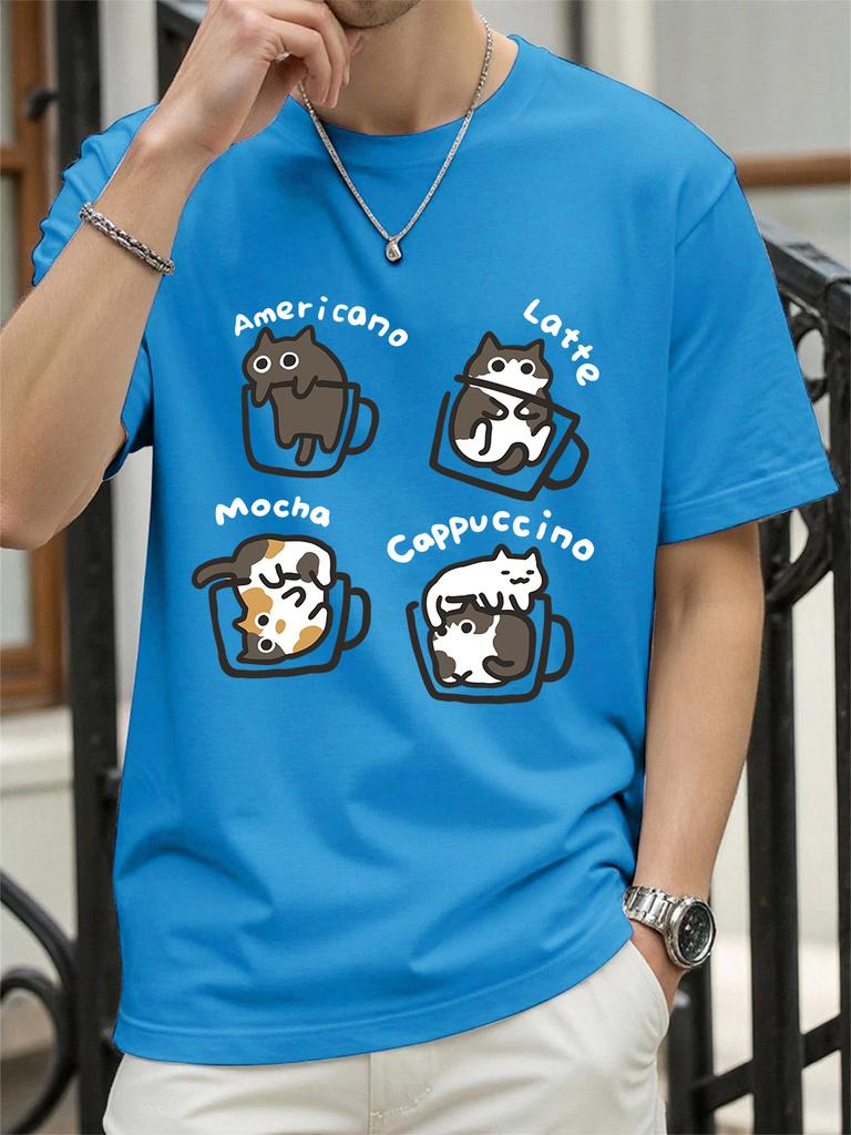 Cat Coffee Art Letter Printing TShirts Womens Cotton Summer Tops Soft Loose ONeck Short Sleeve T Shirts Casual Womans Clothes