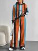 Striped European and American Autumn Casual Geometric Figure Long-sleeved Suit Women's Hooded Sweater Trousers Two-piece Set