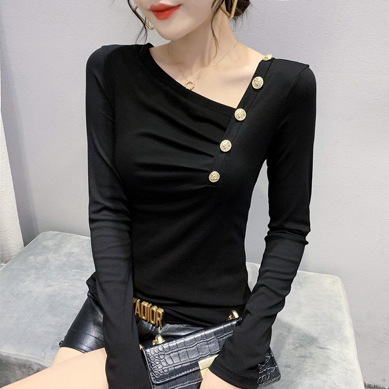 Nový zimní design s dlouhým rukávem Slim a módní základní tričko Nepravidelný top T-shirt