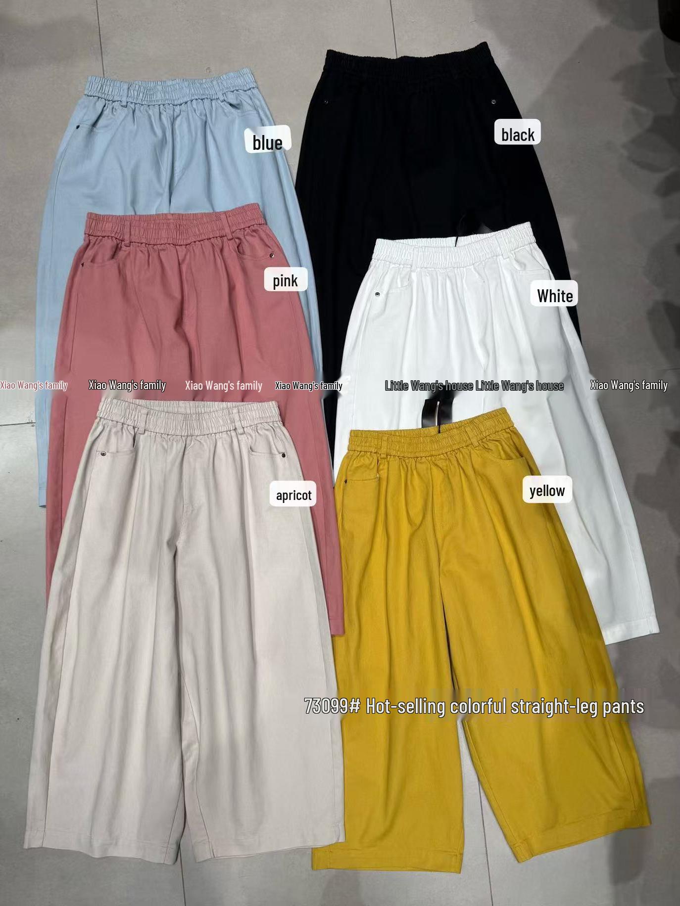 

Xiao Wang s High Waist Elastic Korean Style Plus Size Workwear Cotton Dad Pants One Size жовтий