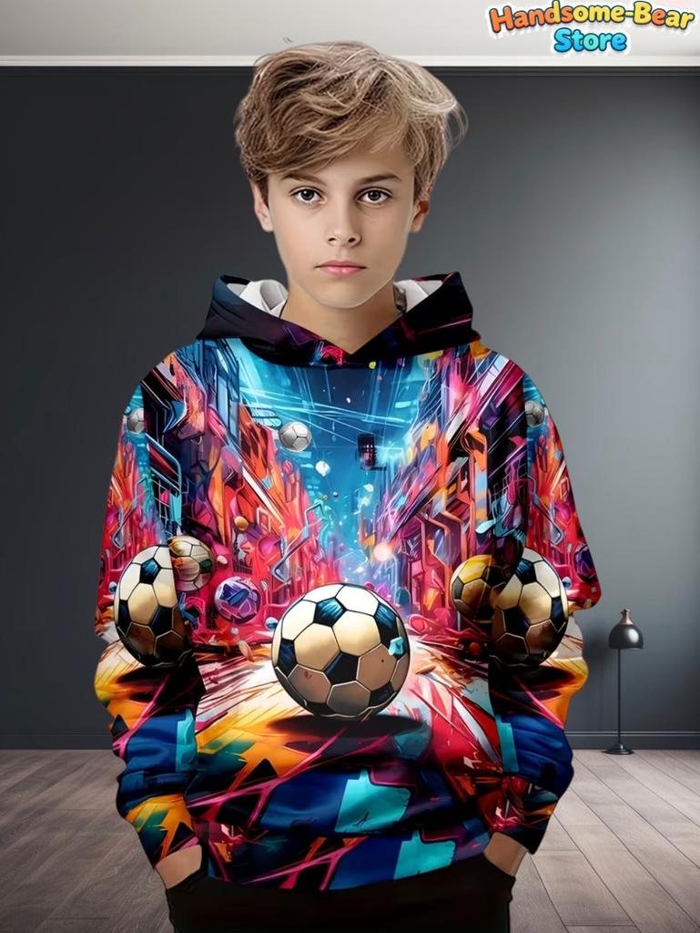 Kids Clothes Boys Hoodies Long Sleeve 3D Football Print Children Spring Fall Clothes Casual Outdoor Active Boys Clothing Tops