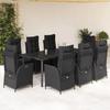 VidaXL 9pcs Garden Dining Set Black Cushions Wicker 3213193