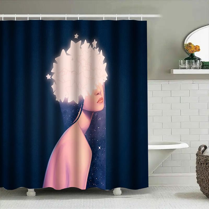 Galaxy Girl Shower Curtain Celestial Space Decor Anime Aesthetic Room Divider Bathroom Decor Universe Pattern Home Textile
