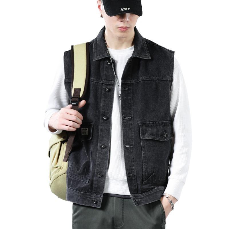 2024 Trendy Men's Denim Multi-Pocket Vest Jacket - Casual Single-Breasted Style