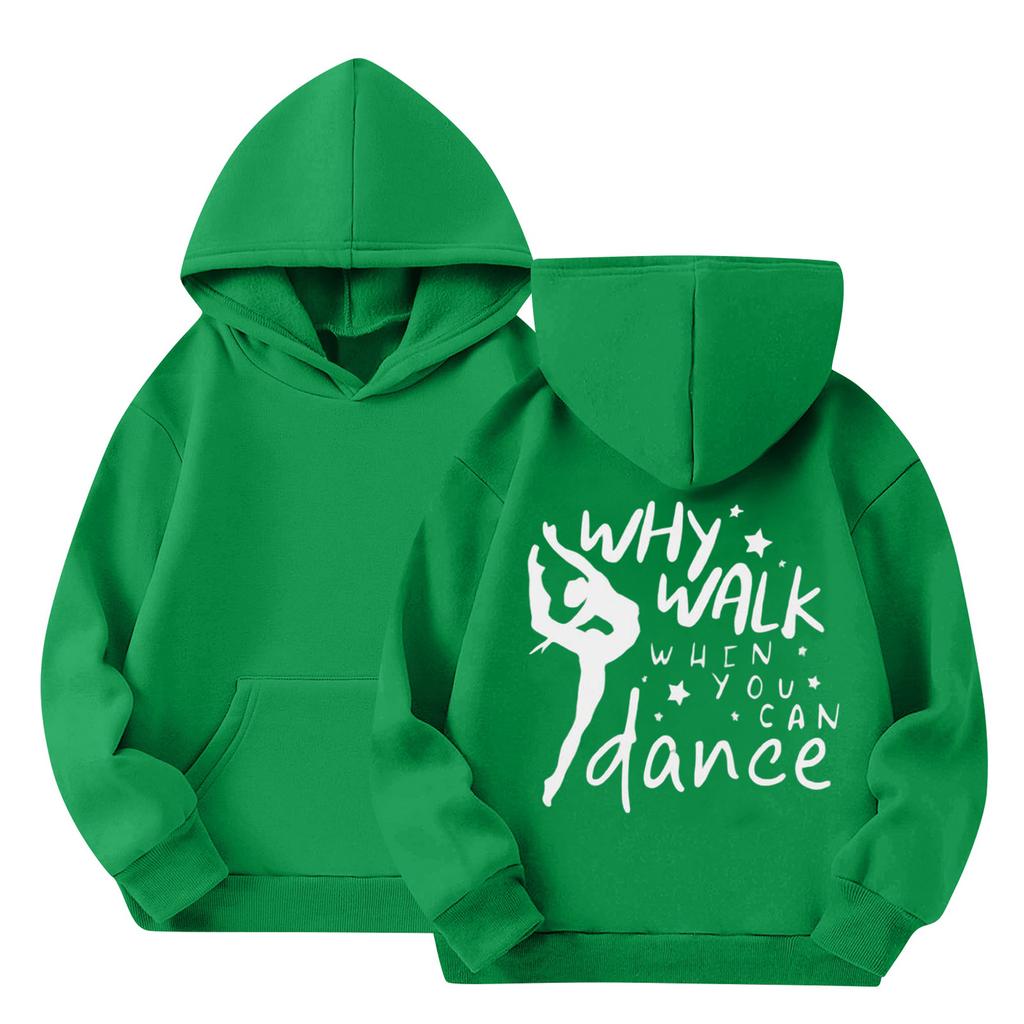 Barnas avslappede genser med rund hals, trykk og lange ermer med hette