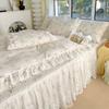 Saia de cama acolchoada estampada pastoral francesa, renda bordada, colcha grossa, roupa de cama à prova de poeira com lençol de algodão antiderrapante