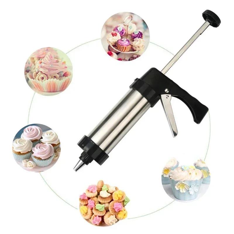 Cookie Press Gun Kit Stainless Steel Cake Cream Decorating Gun Set DIY Manual Churros Maker Machine Biscuit Pastry Piping Nozzle