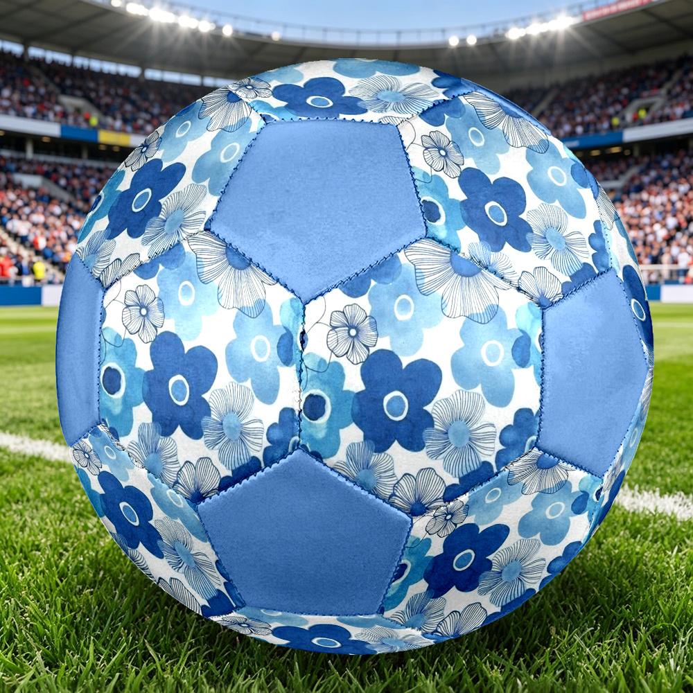 1pc Blue Floral Background Outdoor Sports Football, Size 5, Comfortable And Durable Feel,Gift yy26060416