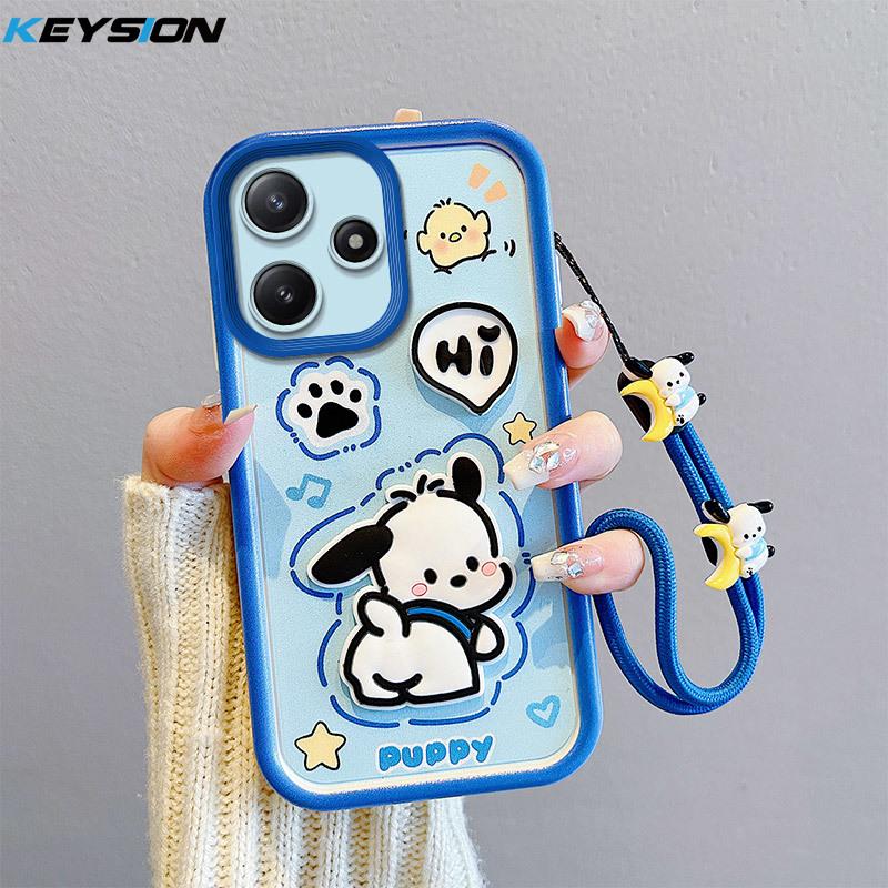 KEYSION Shockproof Case for Redmi 12 4G 5G with Lanyard Silicone Cute 3D Cartoon Doll Phone Cover for Xiaomi Redmi 12 5G