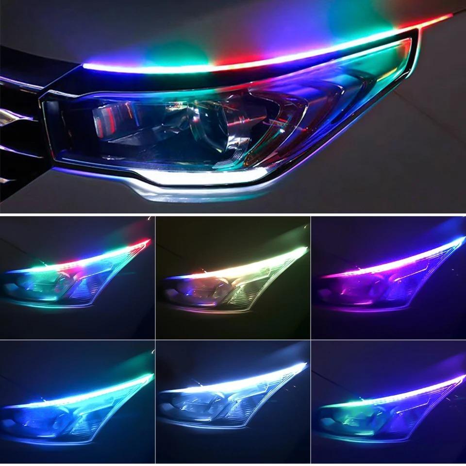 2Pcs Car LED Headlight Strips Super Bright Flexible Waterproof Easy Installation LED Daytime Running Light Strips With App Control Auto Accessories