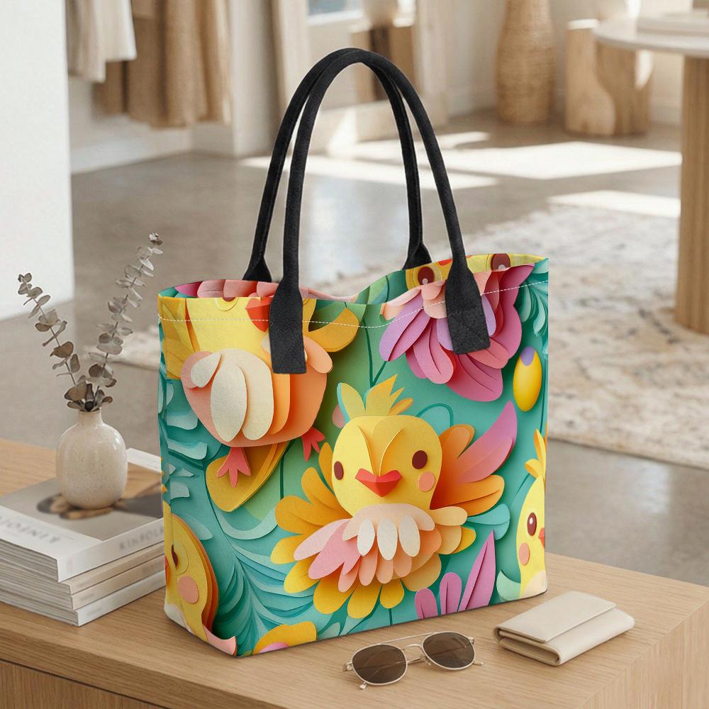  Cute Chick Printed Tote Bag Fashion Casual Large Capacity Daily Handbag for Women Outdoor Travel Shopping Carry All Purse