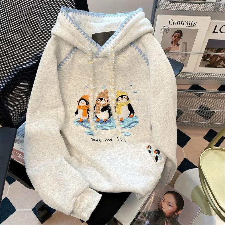 

Женский свитшот оверсайз с капюшоном из флиса, утолщенный, свободный, повседневный пуловер с длинным рукавом, зимний свитшот-топ S серый