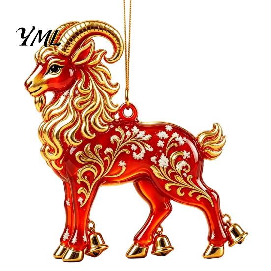Decorative Acrylic Ornaments Goat Christmas Car Hanging Ornament, 2D Pendant with Festive Holiday String, Cute Animal Decor for Rearview Mirror, Party