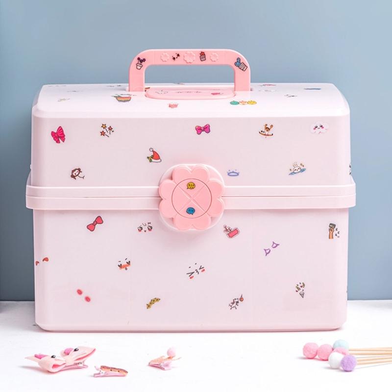 Girl's Hair Clip and Scrunchie Organizers Multitiers Baby Jewelry Storage Box with Lock Home Accessory for Organization
