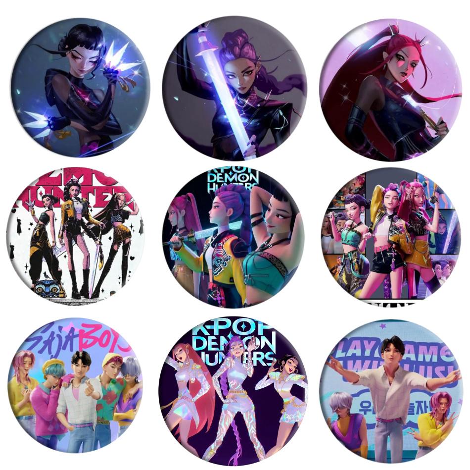 Kpop Demon Hunters Badges Jewelry Accessories Bag Decor Anime Saja Boys Rumi Zoey Jinu Tinplate Button Brooch Toy Gifts for Fans