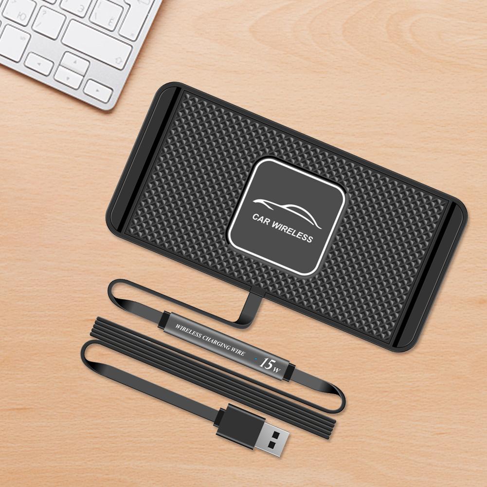 15W Car Wireless Phone Charger USB Silicone Car Wireless Charger Mat Non-Slip Fast Charging for Samsung Cellphone