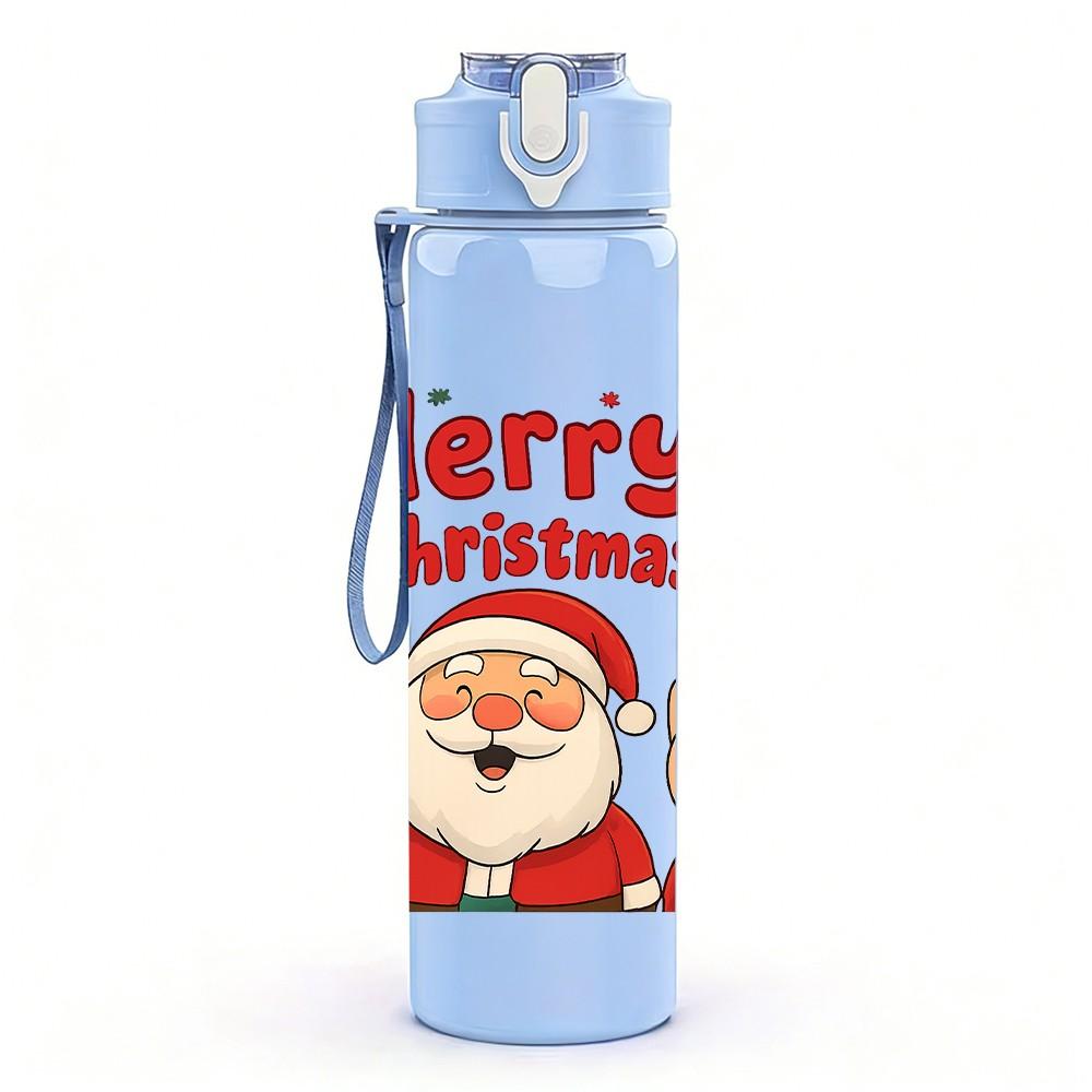 1PC Merry Christmas Santa 750ml Color Plastic Sports Water Bottle Leakproof Flip Straw Lid Suitable for Sports Office Home Use