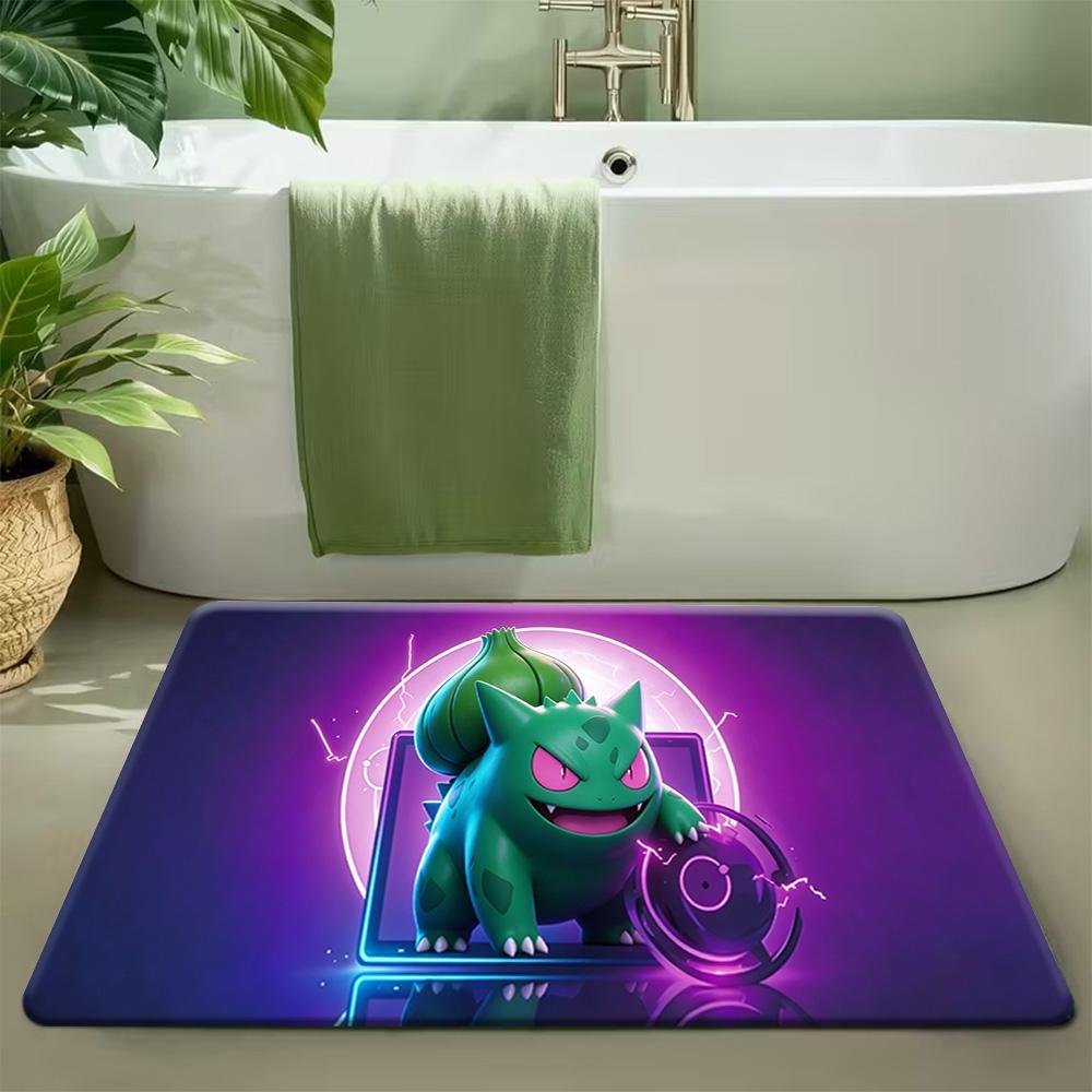 Pokemon Gengar Mimikyu Night Forest Cartoon Print Non-Slip Doormat, Absorbent Floor Mat for Home Decor