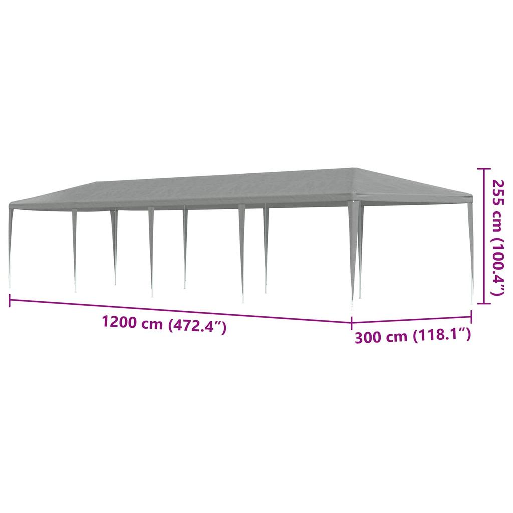 Party Tent Light Gray 1200 X 300 X 255 Cm PE and Steel