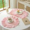 1/2Pcs Kitchen Placemat Square Round Washed Cotton Table Mats with Pleated Edges Heat Resistant Dining Home Kitchen Party Placemats