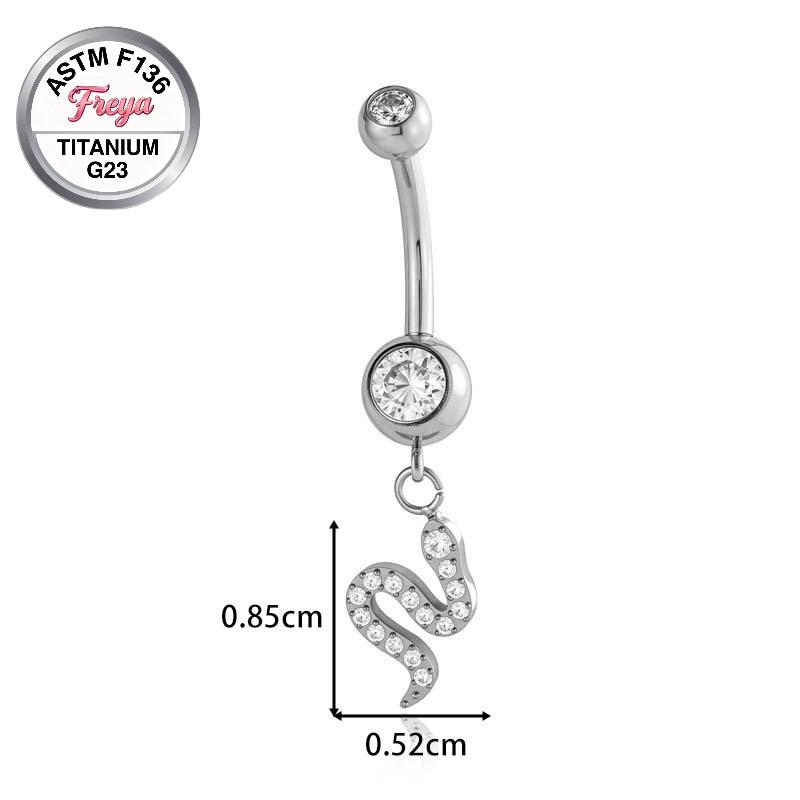 14G ASTM F136 Titanium snake Click Snap Titanium Dangle Belly Button Piercing Ring Hypoallergenic body Zircon Pendant Navel Ring 1.6*10mm