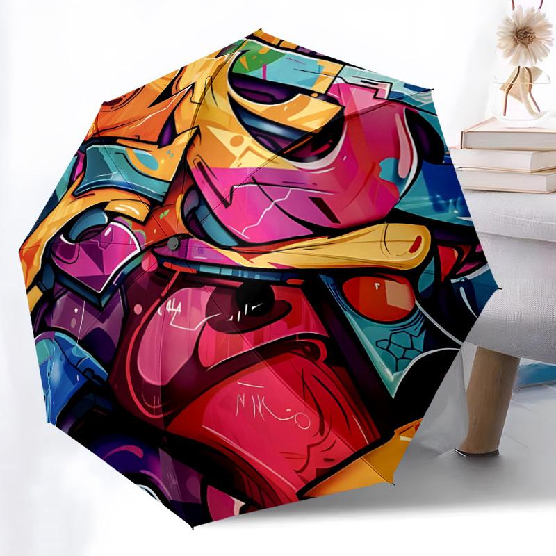 1PC Graffiti Artwork Automatic Windproof Umbrella 8 Rib Portable Folding Black Iron Frame for Outdoor, Beach, Travel, Beach Umbrella,S22