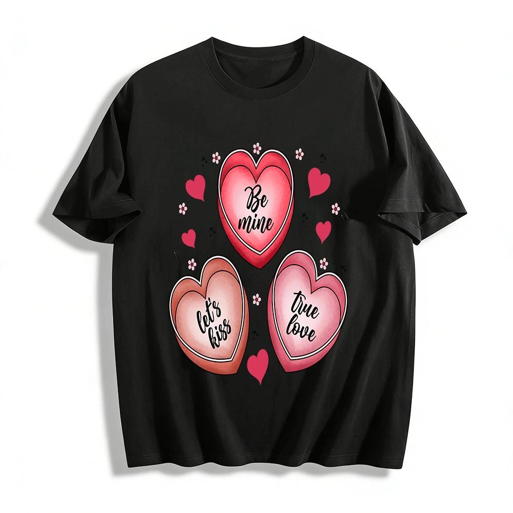 

Valentine s Day Heart Print Tee Be Mine True Love Let s Kiss Top Pure cotton T-shirt XXS
