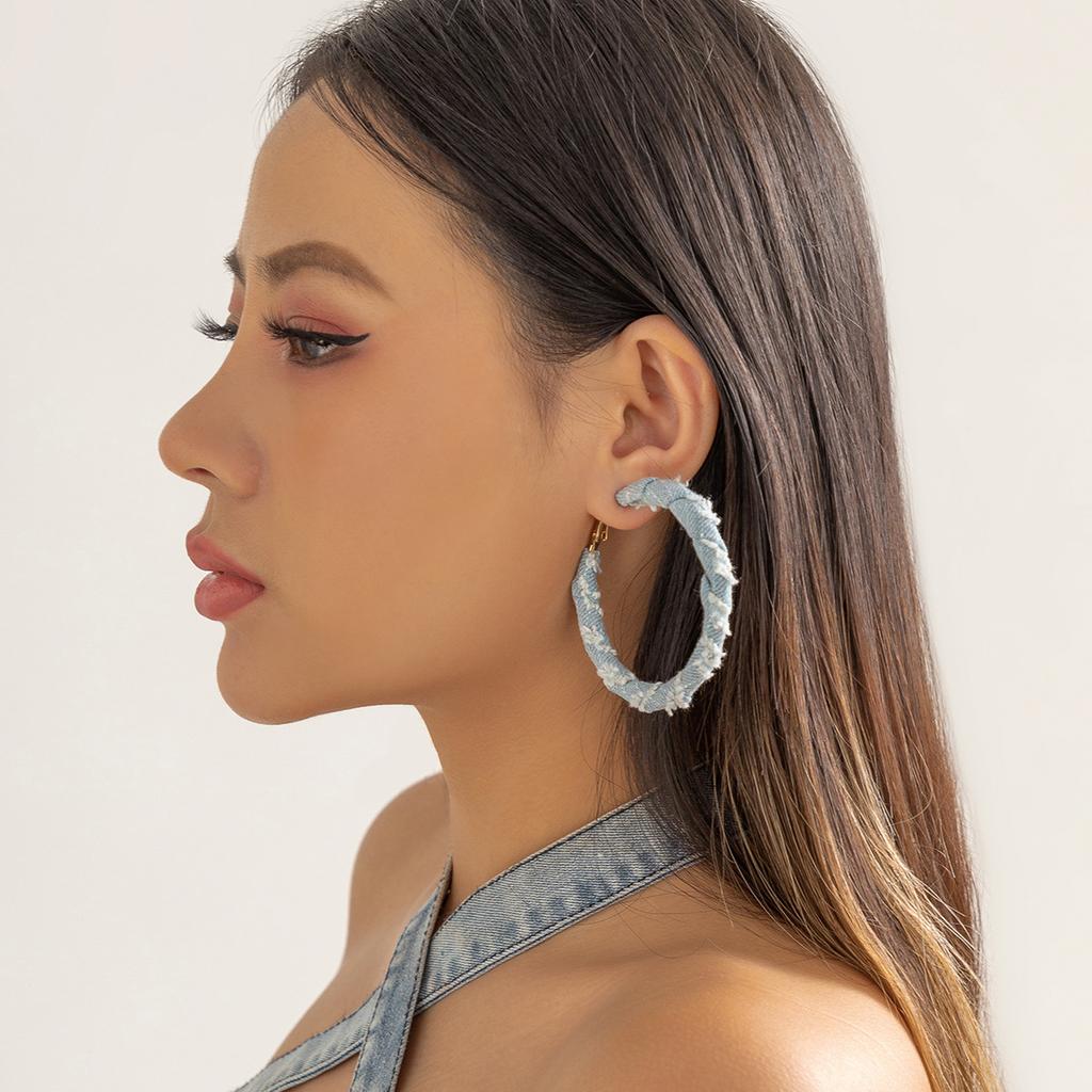 Retro Exaggerated Denim Print Earrings Stud Earrings For Women, Simple Winding Ring Earrings.