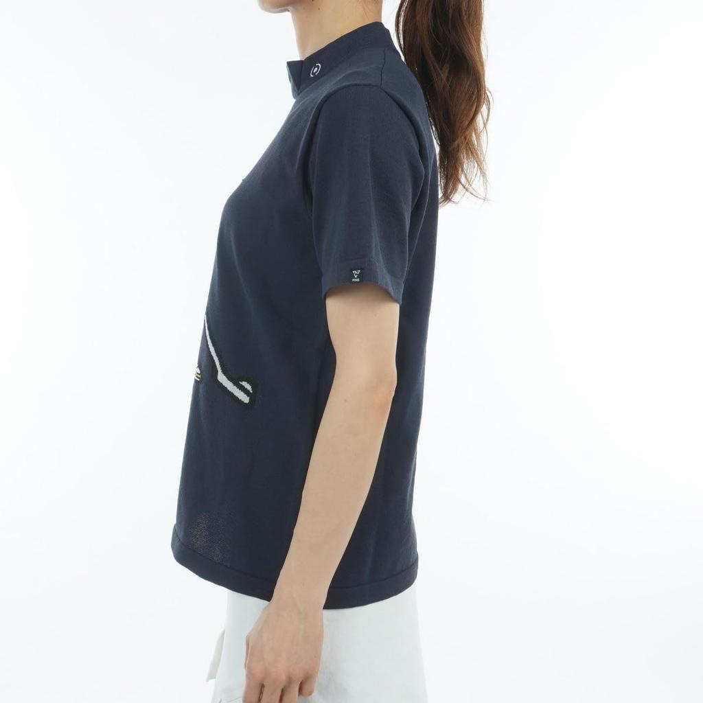 [Pin Apparel] Women's short-sleeved high-neck knit shirt (brand logo)  Golf innerwear  622-5175200 120Navy LL