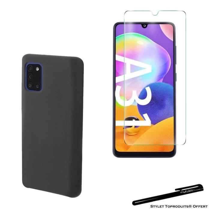 Tempered Glass for Samsung Galaxy A31 and Black Soft Protective Case with Stylus Toproduits®