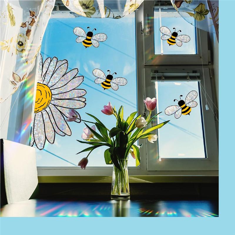 M-Modern-Entzückender Bienenstil Glasaufkleber, Bienen Fensteraufkleber- Sonnenblumen Buntglas Fensteraufkleber, Sonnenblumen Fensteraufkleber