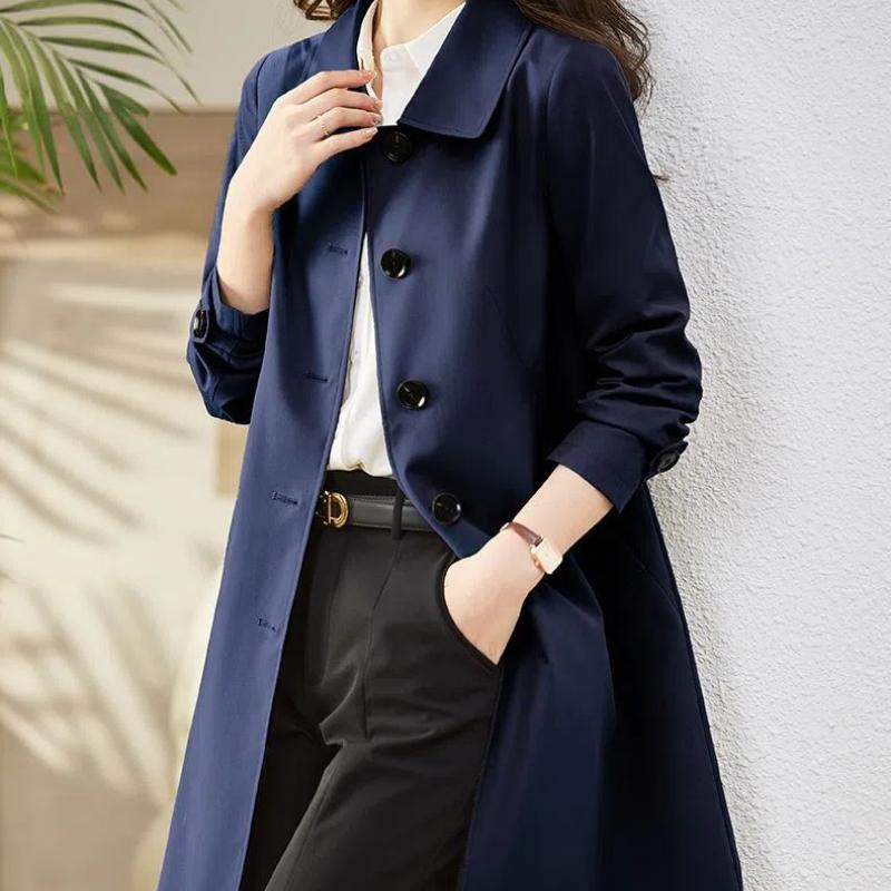 Spring Autumn Fashion Turn-down Collar Long Sleeve Solid Trench Women's Clothing Korean Button Simplicity Trend All-match Tops