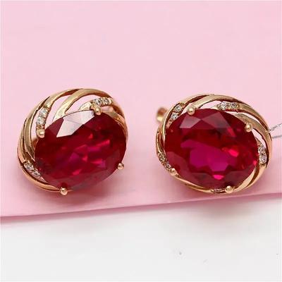Klassische Serie romantische Saphir-Ohrstecker plattiert roségoldfarben eingelegt ovale Rubin-Ohrringe für Frauen Hochzeit Zirkon