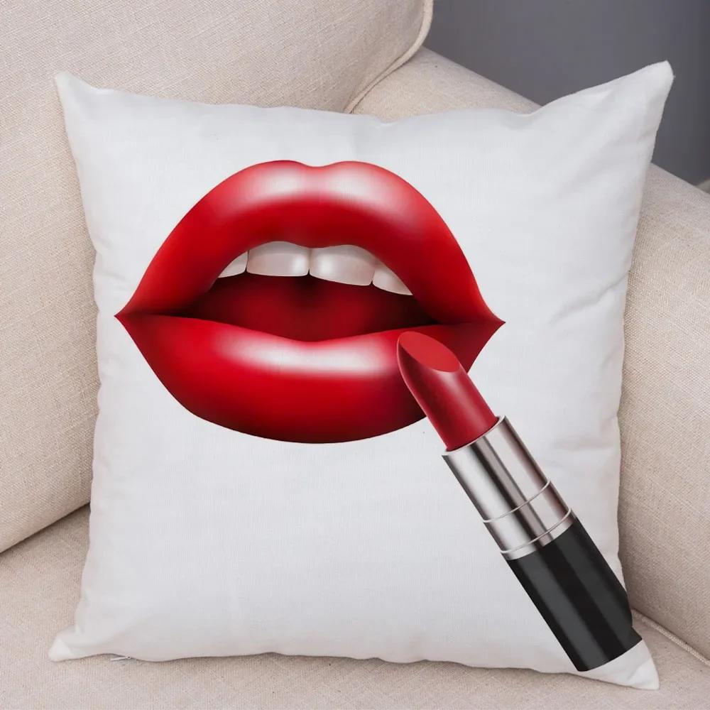 Funda de almohada de labios sexy para mujer, decoración de sofá, hogar, coche, funda de cojín con estampado de pintalabios de dibujos animados