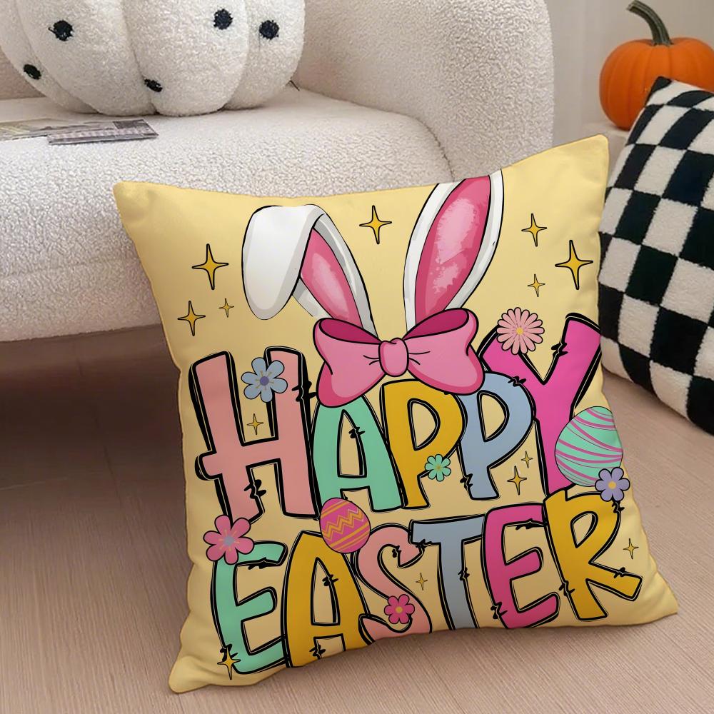 Fresh Playful EEaster Egg Rabbits Cushion Cover Throw Pillow Cover Hidden Button Durable Polyester Chair Cushion