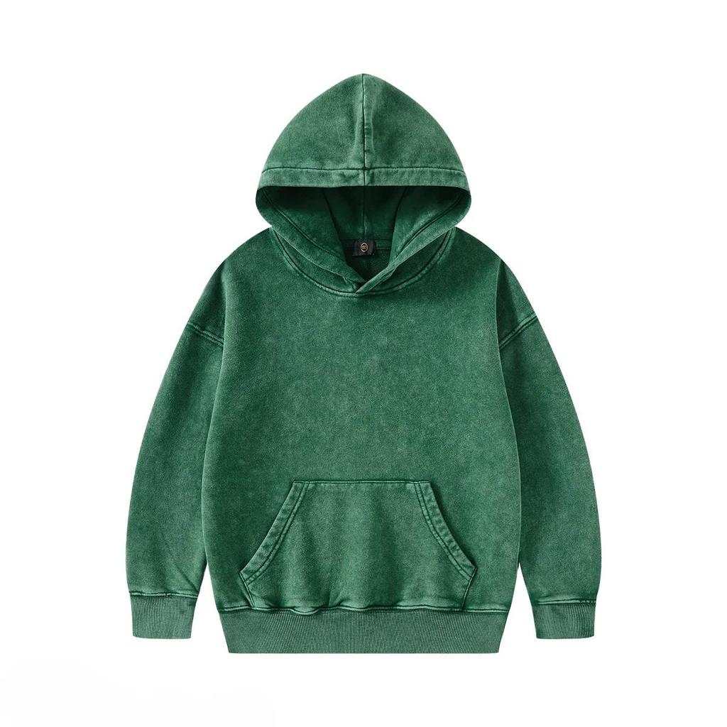 Children's Streetwear Trendy Cool 350G Terry Cotton Vintage Zipper Hoodies Boys Girls Casual Sport Tops Outerwear Kids Clothes